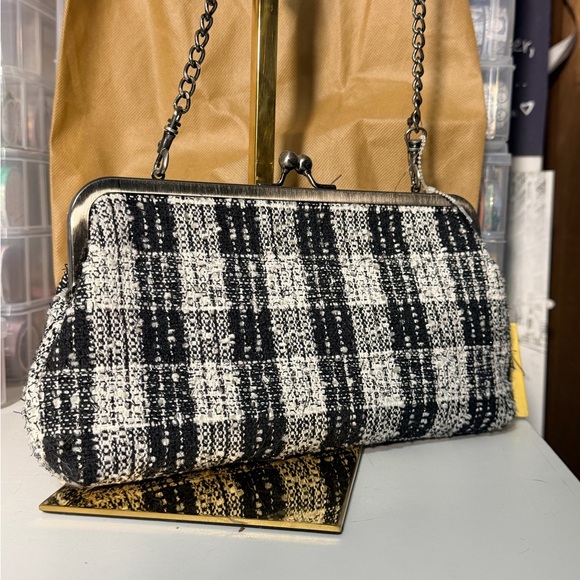 Patricia Nash Glitter Black and White Plaid Kiss-lock Purse - NWT